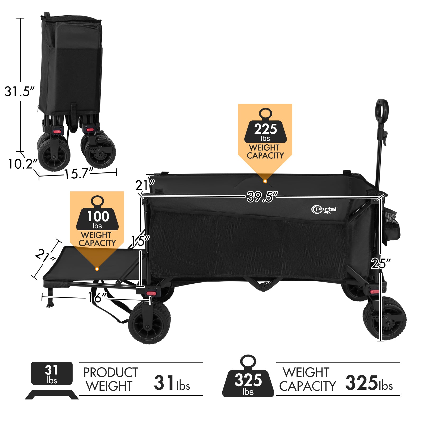 portal Foldable Beach Wagon with Tailgate