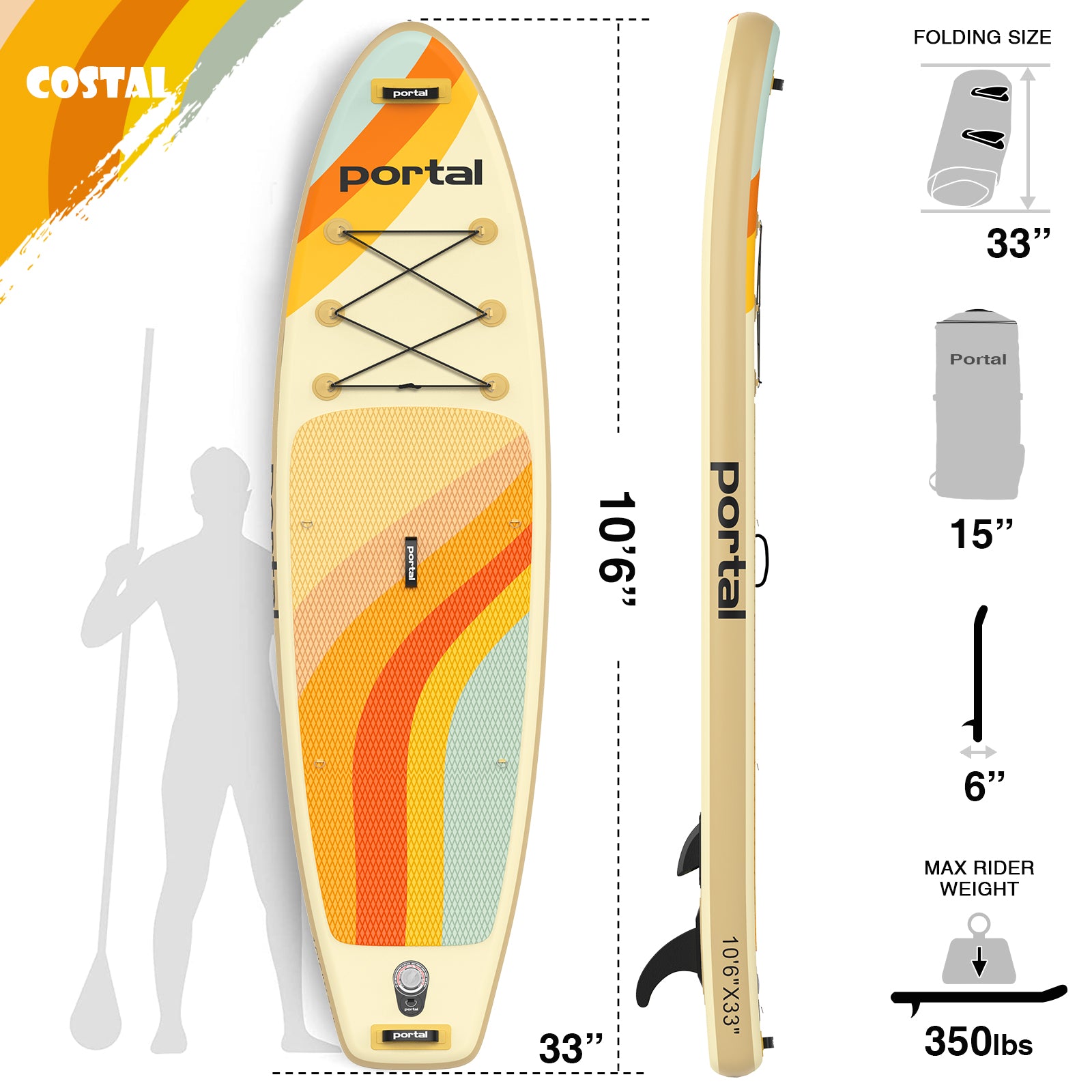 JC-ATHLETICS Inflatable Stand Up Paddle Board (6 Inches Thick), ISUP  Package